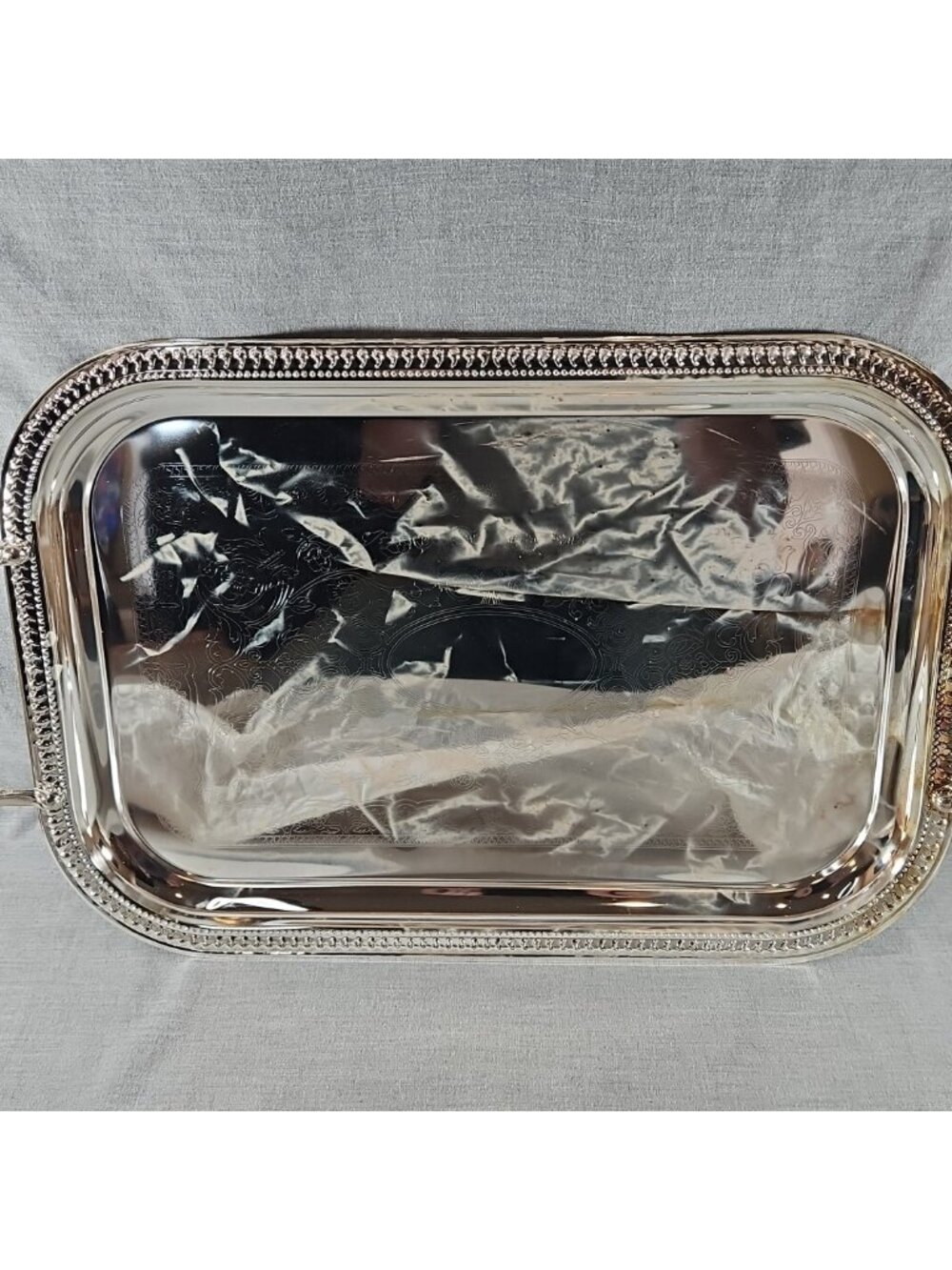 International Silver Co. Silverplated Tray w/Handles 20.5'' w/Box, Vintage